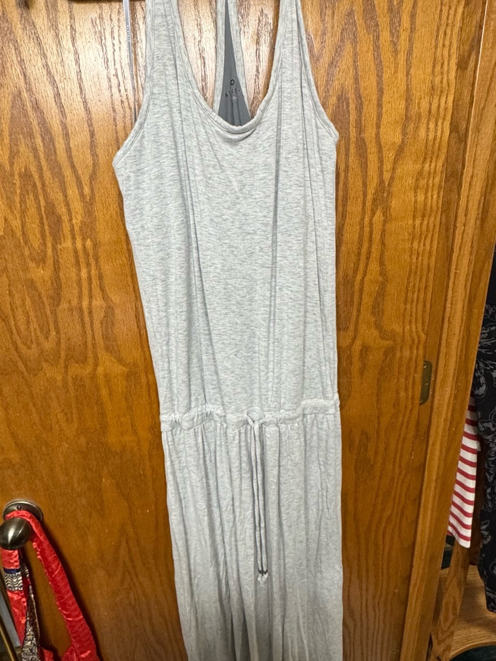 Athleta Light Gray Racerback Drawstring Maxi Dress